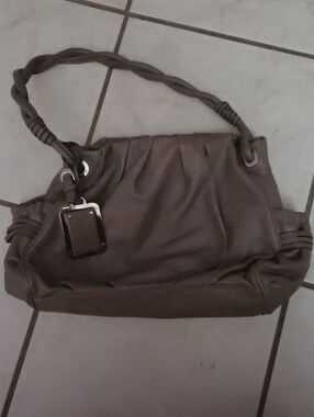 Braided-Handle Shoulder Bag in Taupe Very Nice Leather